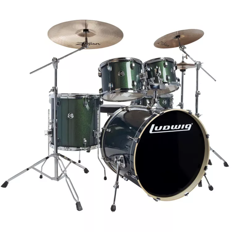 Ludwig LCEE22018EXP Element Evolution 5-Piece Drum Set with Hardware, Emerald Sparkle